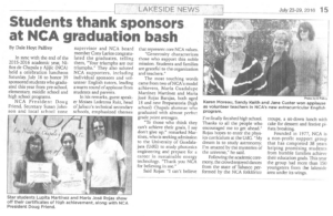 Students thank sponsors at NCA Graduation Bash